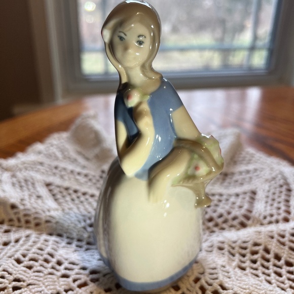 Rex Valencia Porcelain Girl with Flower Basket Figurine - EUC - Picture 1 of 9